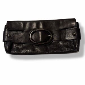 Kenneth Cole Black Leather Clutch Wristlet Foldover Bag